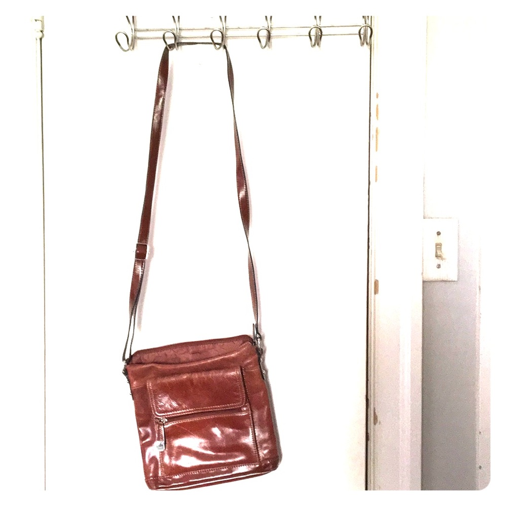 Brown leather cross body purse